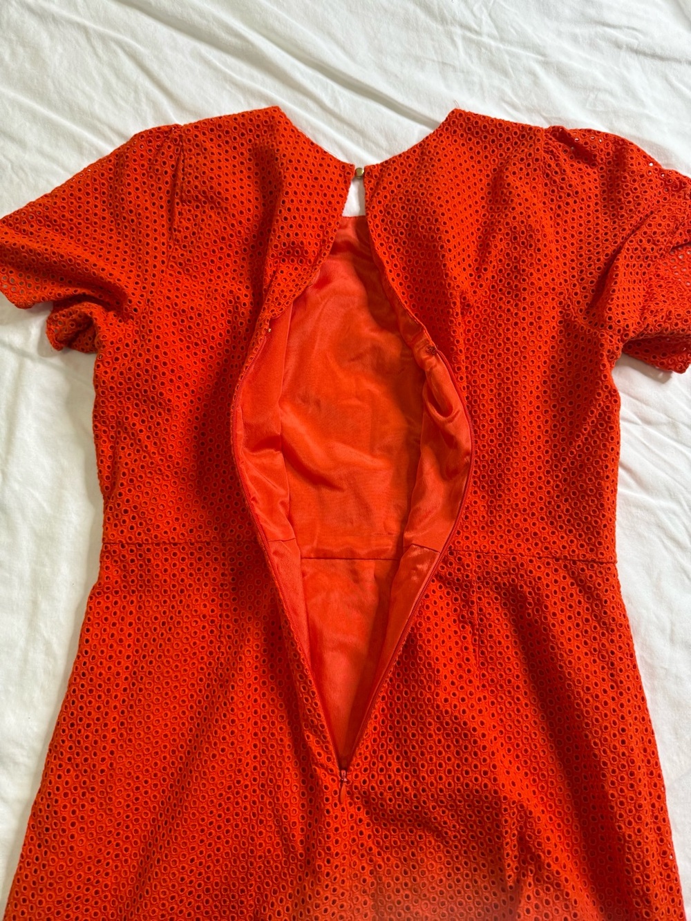 J.Crew Orange Eyelet Puff Sleeve A-Line Dress Size 12 Resort Palm Beach - Picture 8 of 13